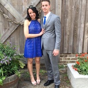 Blue lace short loose fit dress